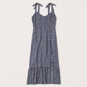 Abercrombie Blue Polka Dot Tie-Shoulder Midi Dress